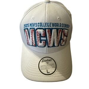 Zephyr 2025 Mens College World Series MCWS White Stretch Fitted Hat Cap Size L
